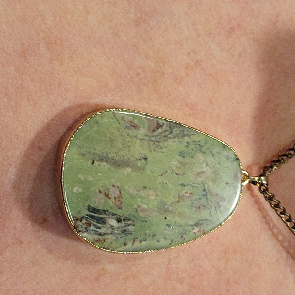 Atlantisite Slab Gemstone/RARE! Pendant on bronze necklace, Stunning!